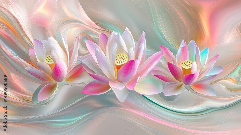 Fototapeta premium Delicate lotus blossoms on flowing fabric