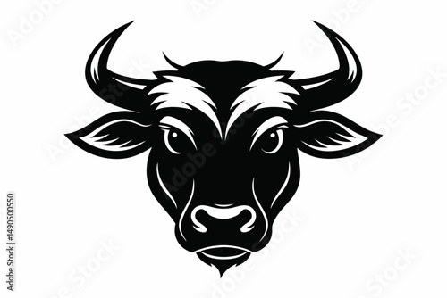 ox head silhouette line art vector illustration with a white background
