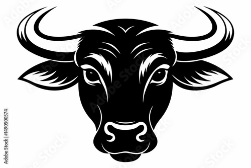 ox head silhouette line art vector illustration with a white background