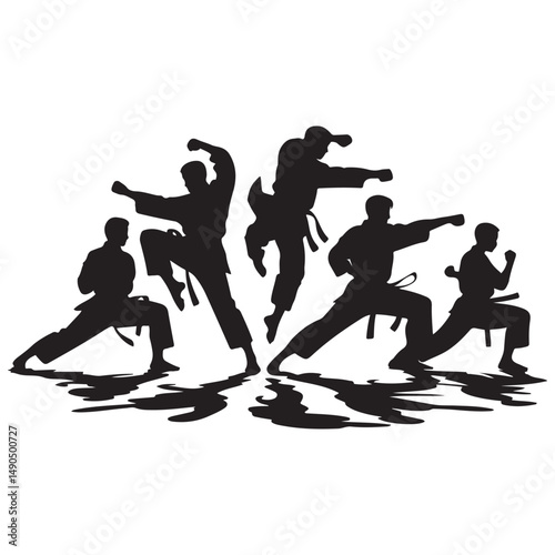karatekas, Vector black silhouette. with white background