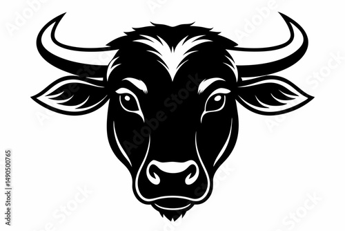 ox head silhouette line art vector illustration with a white background