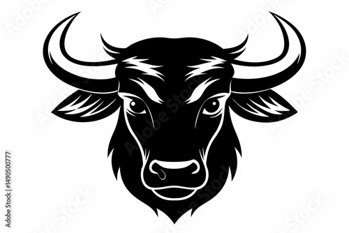 ox head silhouette line art vector illustration with a white background