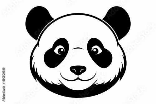 panda head silhouette line art vector illustration with a white background