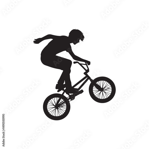 silhouette of a person playing bmx, editable vector image