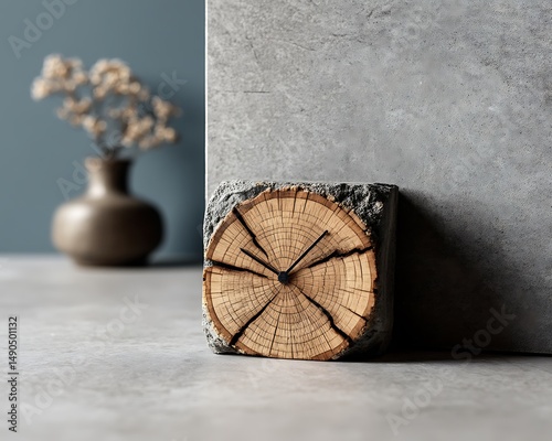 Wooden clock on grey stone