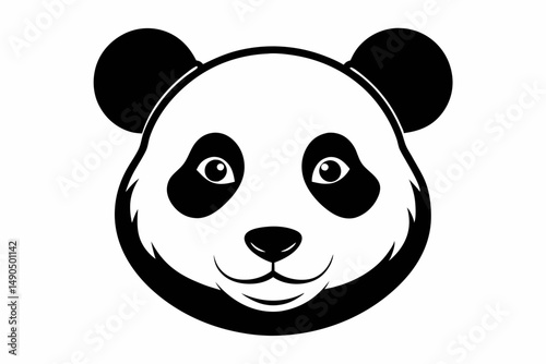 panda head silhouette line art vector illustration with a white background