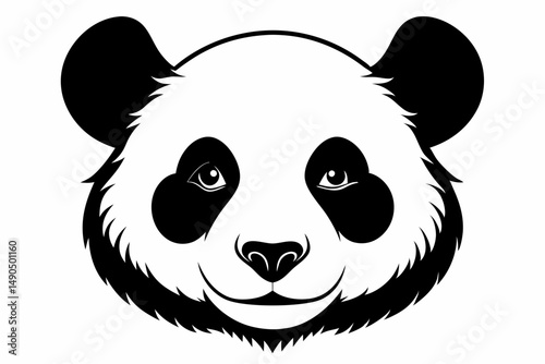 panda head silhouette line art vector illustration with a white background