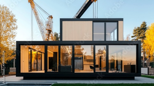 Modern modular home under construction