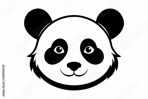 panda head silhouette line art vector illustration with a white background