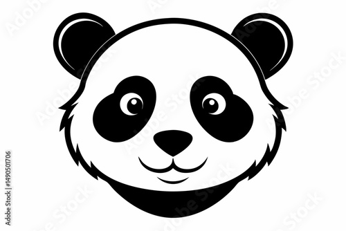 panda head silhouette line art vector illustration with a white background