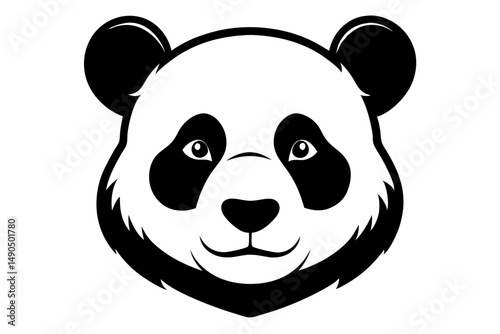 panda head silhouette line art vector illustration with a white background