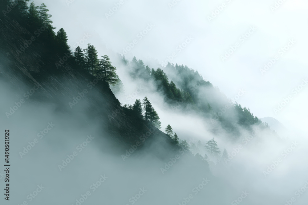 Fototapeta premium serene coastal cliff in austria enveloped in morning mist and fog