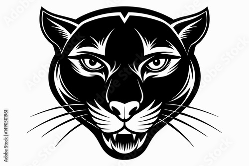 panther head silhouette line art vector illustration with a white background