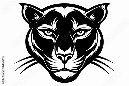 panther head silhouette line art vector illustration with a white background