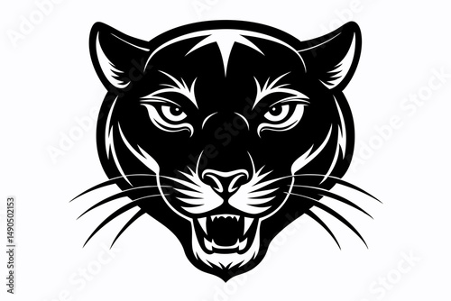 panther head silhouette line art vector illustration with a white background