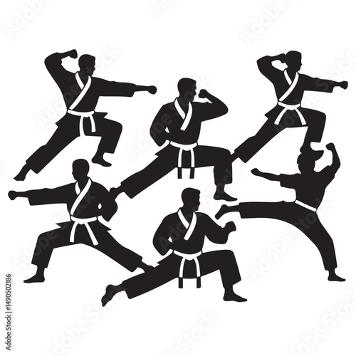 karatekas, Vector black silhouette. with white background