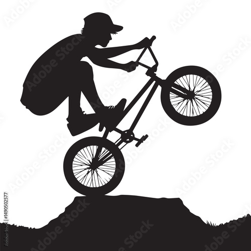 silhouette of a person playing bmx, editable vector image