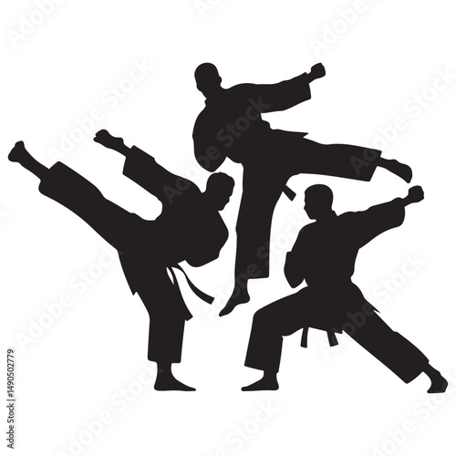 karatekas, Vector black silhouette. with white background