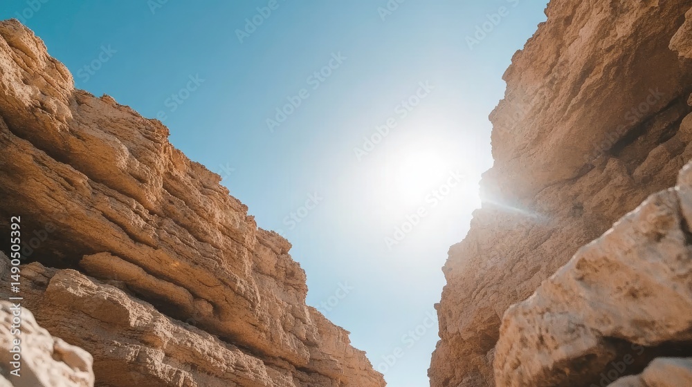 Fototapeta premium Rock formation and sunlight with clear blue sky landscape natural stone scene