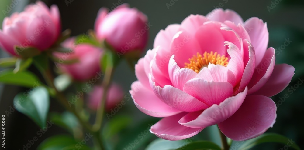 Fototapeta premium Close-up view of faded pink peonies and magnolia petals, soft light , pink, flowers, art