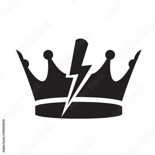 A stylish monochrome silhouette of a royal crown with an emblem of a lightning bolt embedded within its design.