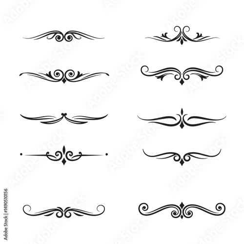 Elegant collection of decorative silhouette borders and dividers in black and white for design projects