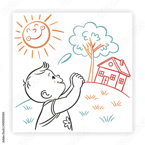 Playful Kids Doodles Baby Icons, Toys, and Scribbles