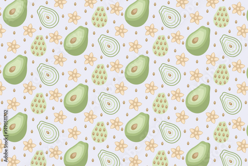fruit seamless pattern cute isolated green avocado geometric shape outline abstract background hand drawn palm textile food texture, colorful, illustration