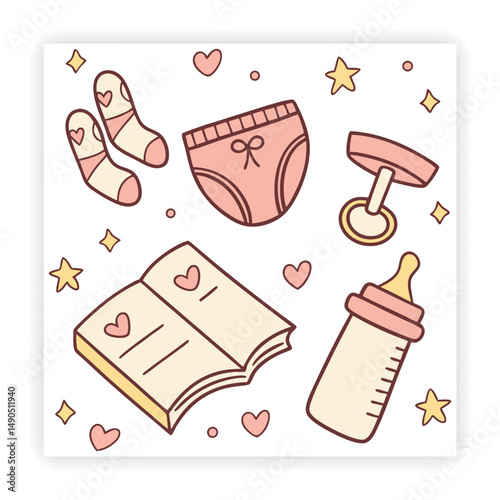 Playful Kids Doodles Baby Icons, Toys, and Scribbles
