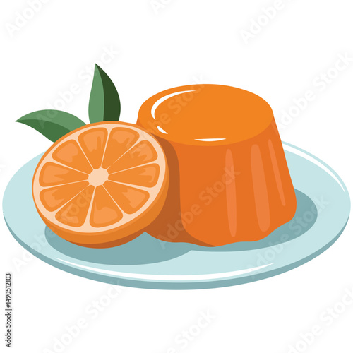 Orange jelly dessert with fruit isolated vector illustration