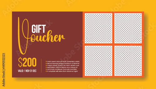 Gift Voucher and discount coupon card for Food and Restaurant Promo code template food banner ad,  restaurant Food sale horizontal banner vector design