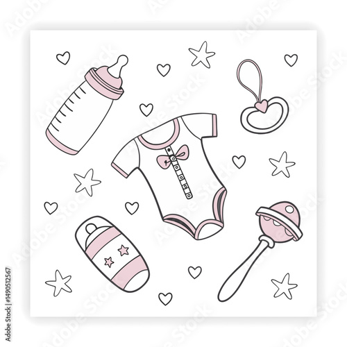 Playful Kids Doodles Baby Icons, Toys, and Scribbles