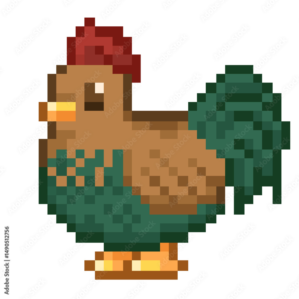 Naklejka premium Rooster chicken pixel art