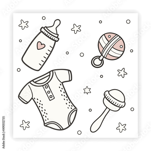 Playful Kids Doodles Baby Icons, Toys, and Scribbles