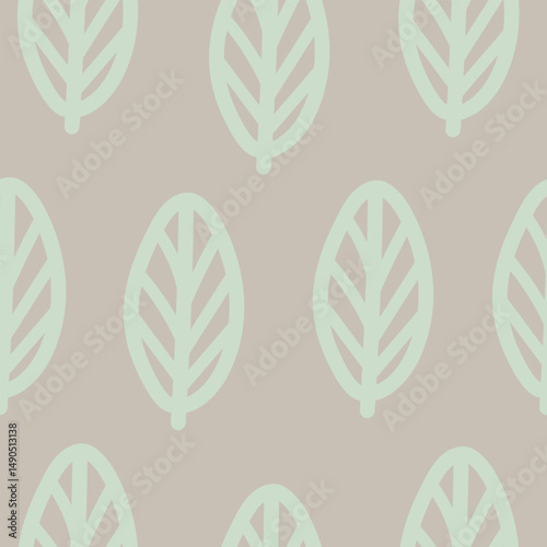 Scandinavian Leaf Pattern in Beige and Mint