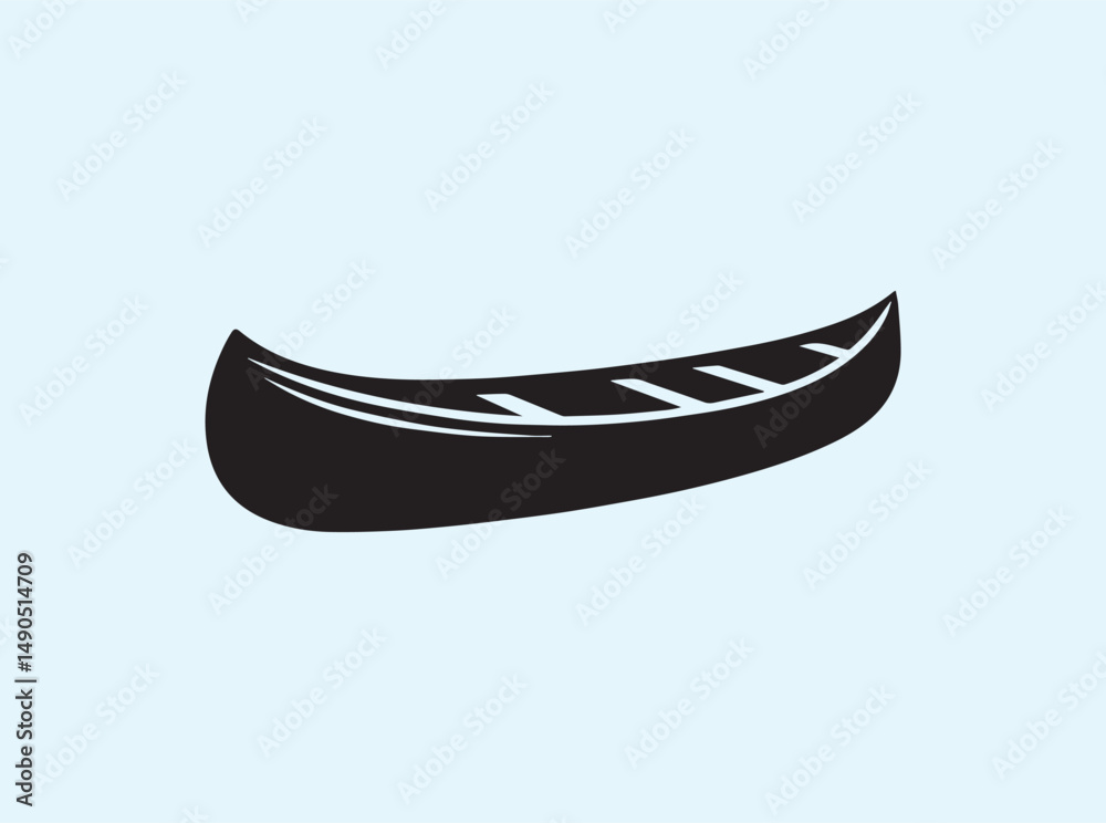 Canoe in Full Side View Silhouette – Strong and Simplified Graphic Canoe in Full Side View Silhouette – Strong and Simplified Graphic