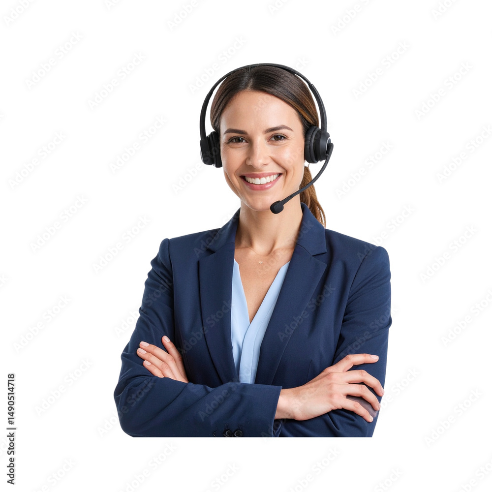 Confident Call Center Agent with Headset, Business Attire, Transparent PNG Confident Call Center Agent with Headset, Business Attire, Transparent PNG