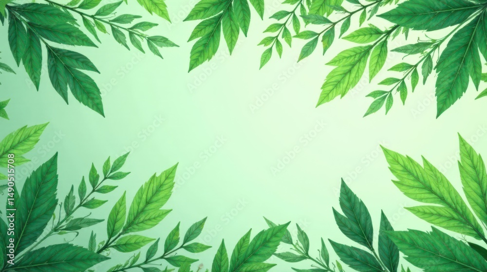 Naklejka premium A Verdant Border of Lush Green Foliage, Perfect for Springtime Designs or Eco-Friendly Projects