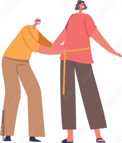 Fashion designer making customer measuring