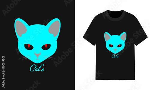 Stylized Cat Illustration on Black T-Shirt – Trendy Graphic Tee Design for Pet Lovers