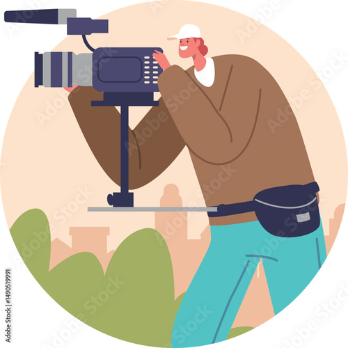 Cameraman videographer shooting video vector illustration