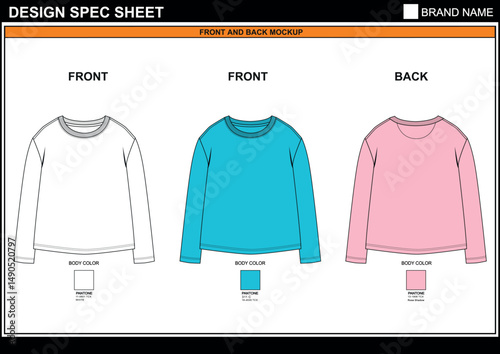 REGULAR GIRLS FULL SLEEVE CAD EDITABLE FLAT TECHKNICAL FASHION SKETCH VECTOR MOCKUP