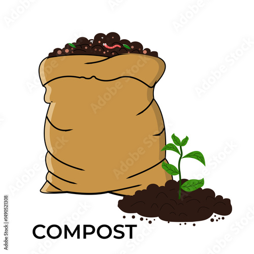 Illustration of compost fertilizer in sacks