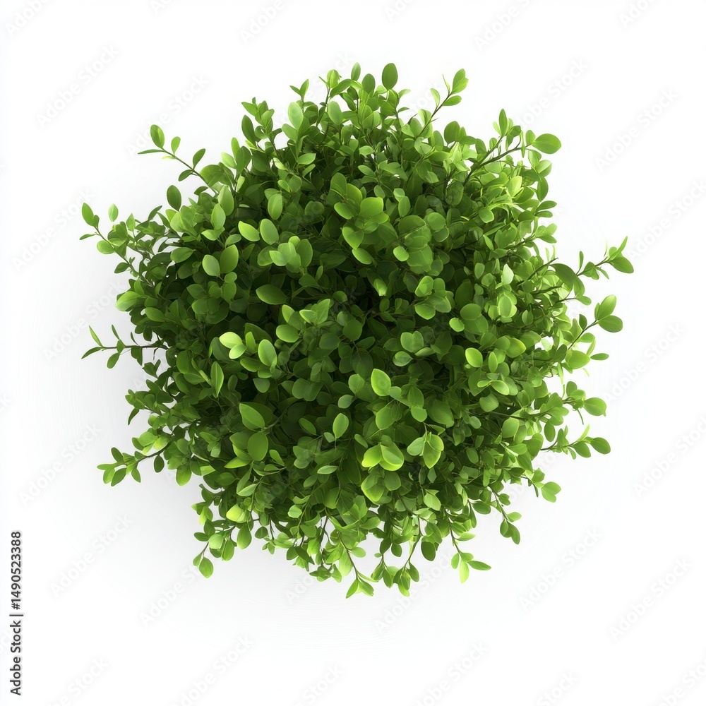 Obraz premium Overhead View Of Lush Green Bush With Dense Foliage On White Background