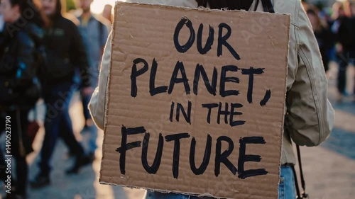 Climate Protester Holding “Our Planet in the Future” Sign
