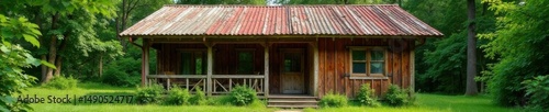 Wooden framed house, corrugated metal roof, surrounding greenery , jungle, hills, house exterior