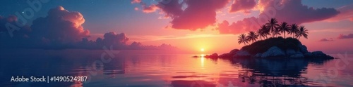 Sunset hues paint the tranquil archipelago waters, mirroring a starlit sky , night, calm