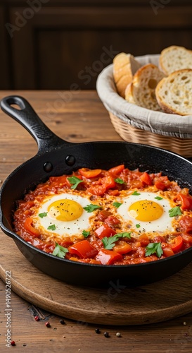 Shakshuka with Poached Eggs in Spicy Tomato Sauce

