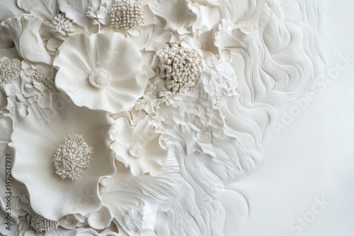 Elegant white floral clay relief sculpture background