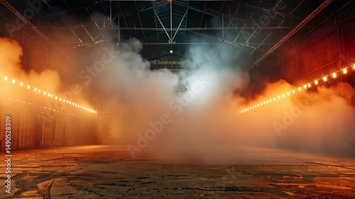 Smoky Industrial Warehouse Interior: A Dramatic Composition